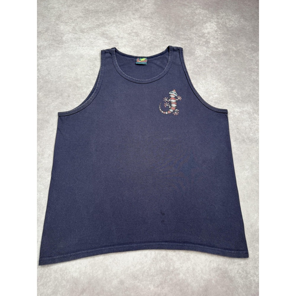 Vintage Gecko Hawaii Tank Top Shirt Mens Large Navy Blue Lizard Graphic USA 90s‎